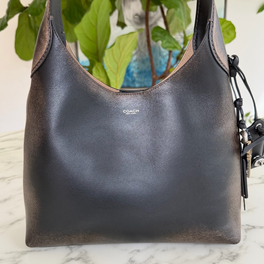 Coach Brooklyn Shoulder Bag 28 In Loved Leather Silver Black Brown CBH44 Ergo - Picture 4 of 16